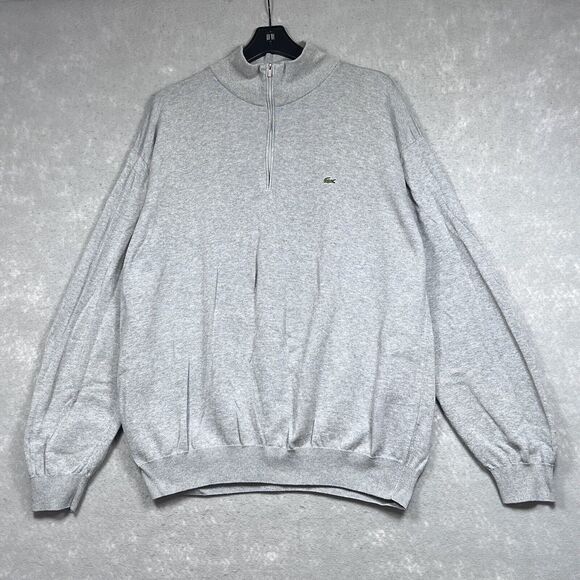 Lacoste Sweater Size X-Large Gray Cotton Half Zip Pullover Sweater Long Sleeve - Picture 1 of 14